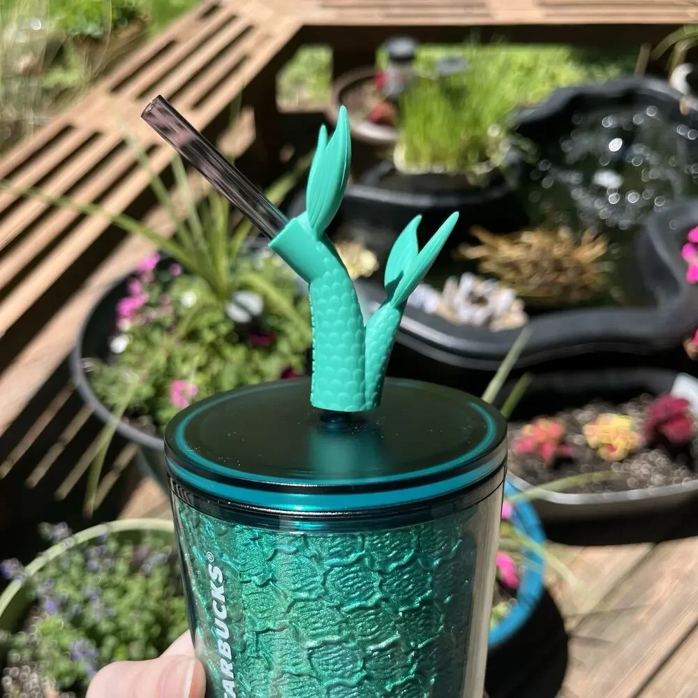 Starbucks 2025 Holographic Aqua Twin Mermaid Tail Straw Topper Tumbler NWT
